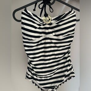 Michael Kors One-Piece Swim Suit Black White Striped